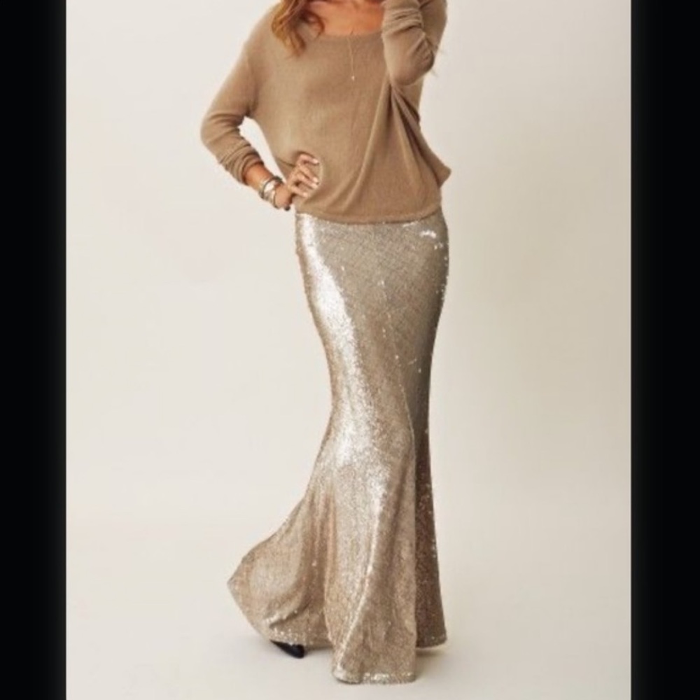 NWT Anthropologie Line & Dot Gold Sequins Mermaid Maxi Skirt Sz XS